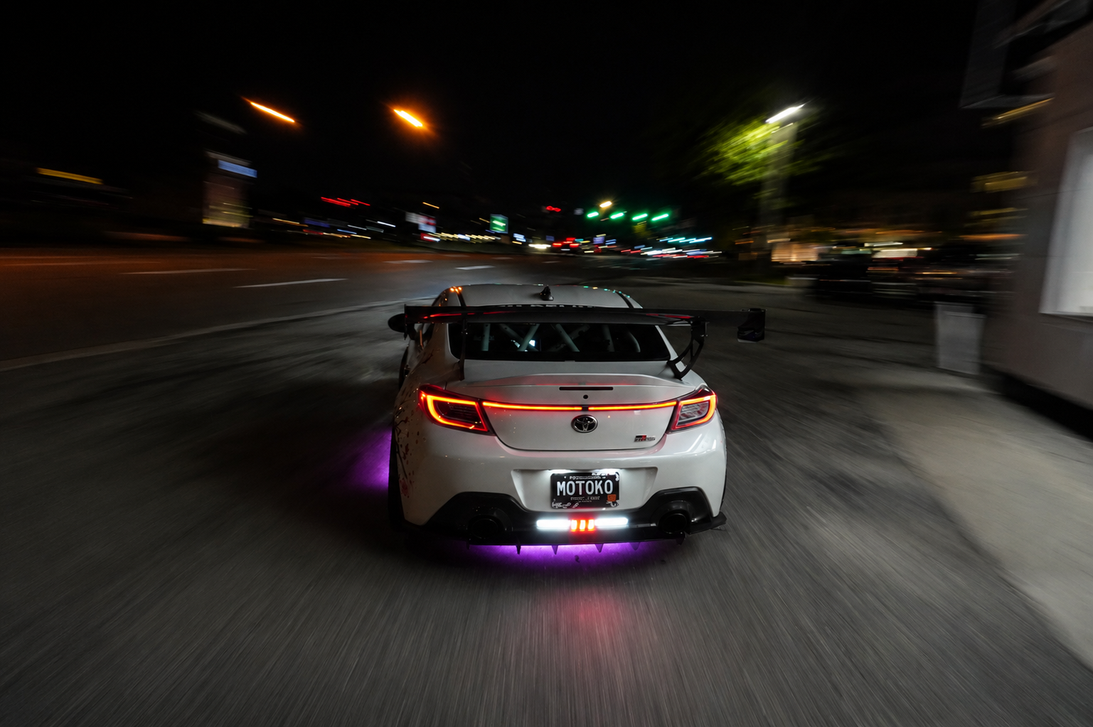 Performance car at night